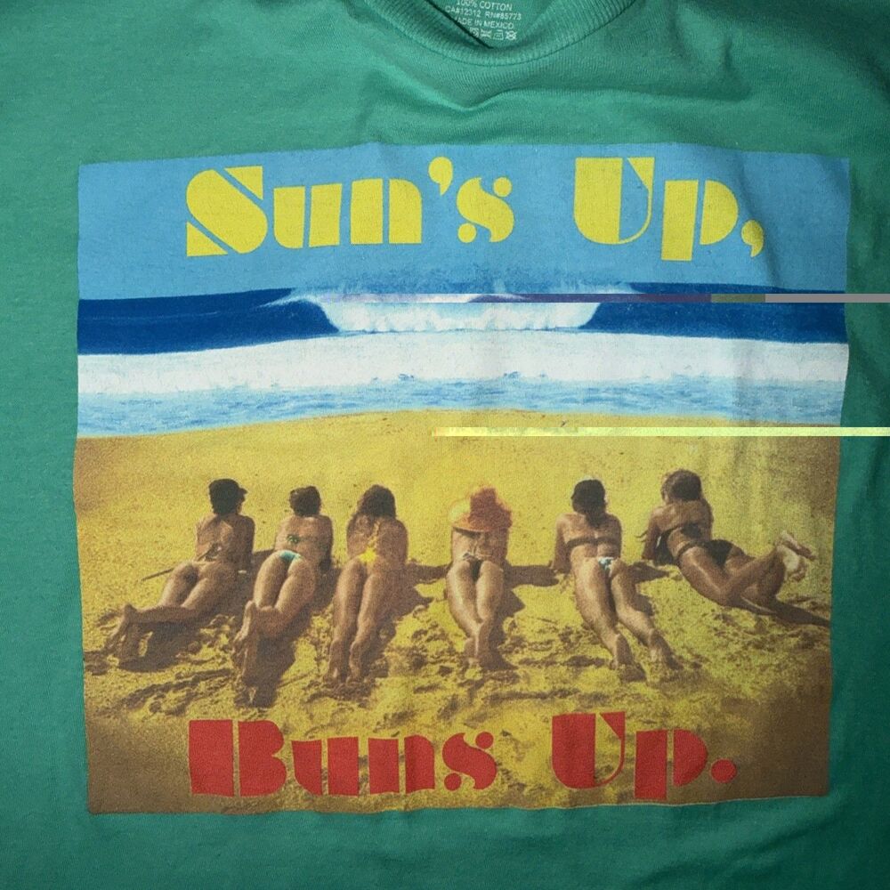 LOST Surfboards Mens T Shirt Large Green Suns Up Buns Up Beach Graphic Tee L